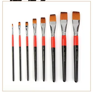 Professional set of 8 flat paintbrushes watercolor acrylic art tools with black wood handles
