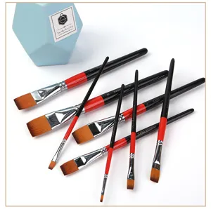 Professional artist paint brush set with flat and liner brushes for watercolor and acrylic art.