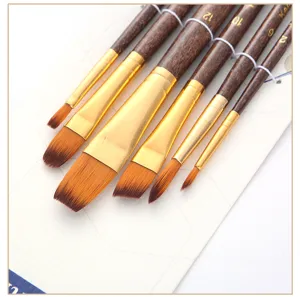 6-piece wooden handle paintbrush set with nylon hair for watercolor and acrylic painting.