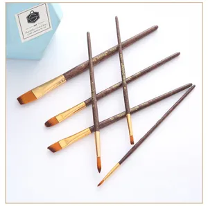 Keep Smiling 6 pcs paint brush set with brown wooden handles and nylon hair for art painting.