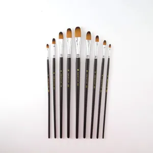 Professionele set van 9 penselen met lange zwarte handvatten voor olieverf acryl en aquarel.