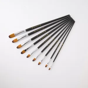 Professionele set van 9 kunstenaars penselen met zwarte handvatten voor olieverf acryl aquarel.