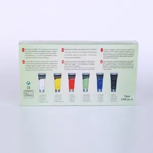 Raphael 6-color 75ml acrylic paint set with multi-language instructions and vibrant artist tubes.