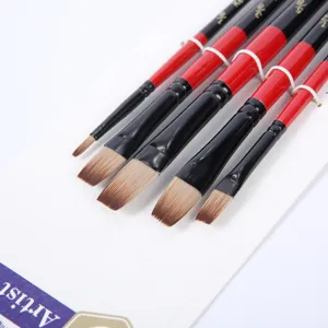 Fuenfer Set hochwertige Nylon Pinsel mit schwarzroten Griffen fuer Acryl- und Oelmalerei.