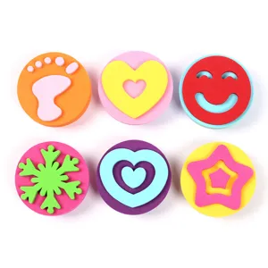 Colorful EVA foam sponge stamps for kids painting, featuring various cute shapes like hearts and stars.