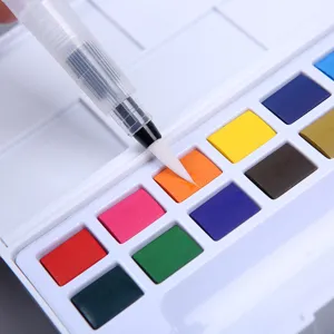 Solid watercolor paint set with refillable water brush pen, vibrant colors for art painting.