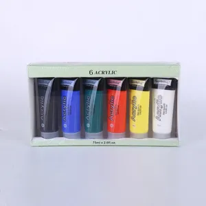 Detailed view of 6-color 75ml acrylic paint set in tubes, perfect for DIY and canvas art creation.