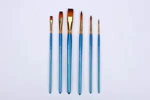 6-delige blauwe nylon penseelset voor aquarel, acryl en olieverf schilderen details.