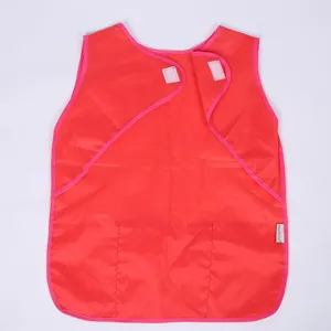 Tablier de peinture sans manches imperméable pour enfants avec poches doubles rouge
