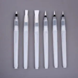 Set di 6 pennelli con serbatoio d'acqua in plastica trasparente per pittura ad acquerello.