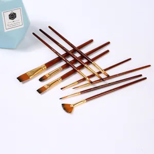 10pcs nylon hair paint brush set brown wooden handle artist watercolor acrylic painting tools