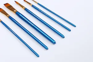 6-delige nylon penseel set, professionele aquarel acryl gouache schilderij gereedschap blauw.