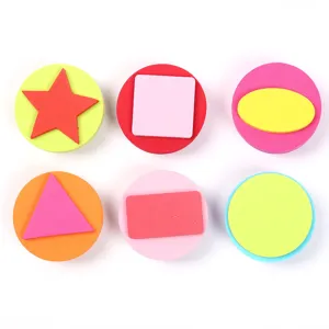Detailed view of colorful EVA foam stamp set, showing various shapes for art crafts.