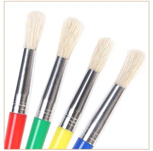 Detail view of 4pcs colorful paintbrushes with plastic handles and soft bristles for art.