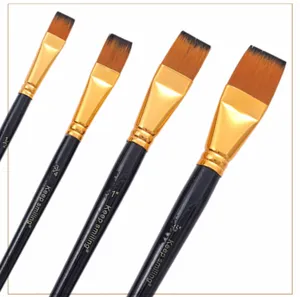 Lot de 4 pinceaux plats pour artistes aquarelle acrylique fournitures de beaux-arts