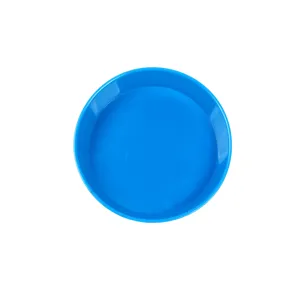 Dettaglio primo piano tavolozza pittura rotonda in plastica blu per acquerello acrilico bambini