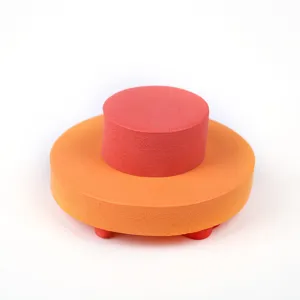 Kids EVA foam stamp detail view, red and orange dual-layer round painting tool for DIY art craft.