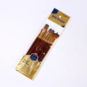 Artist paintbrush set with 10 nylon hair brushes, brown wooden handles for watercolor and acrylic.
