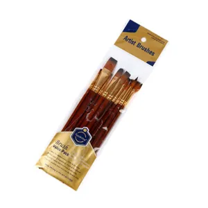 Nylon Hair Paint Brushes Brown Wooden Handle Artist Paint Brushes For Watercolor Acrylic Painting Art Supplies