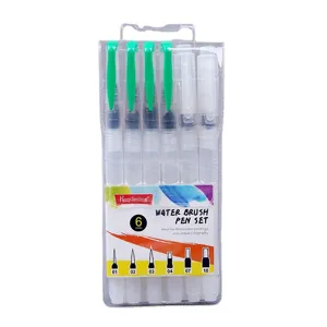 Set 6 Pennelli Serbatoio Acqua Confezione Plastica Trasparente Pittura Acquerello