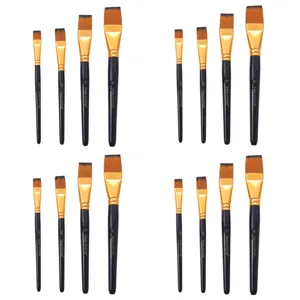 Ensemble de pinceaux plats professionnels avec manche en bois pour peinture à l'eau.