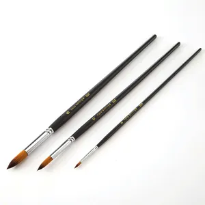 Nylon Pinsel Set mit schwarzen Holzgriffen und Metallzwingen für Aquarell und Acryl Malerei.