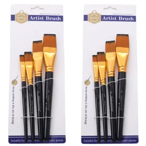 Set de Pinceaux de Peinture 4 Pieces Pinceaux Plats pour Acrylique Aquarelle Huile Artiste