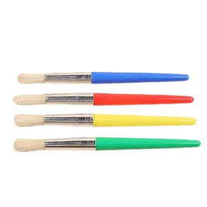 Set of 4 colorful plastic handle paint brushes for watercolor, acrylic, and art painting.