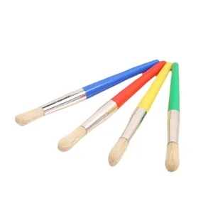 Set of 4 colorful plastic handle paint brushes for kids art watercolor and acrylic painting.