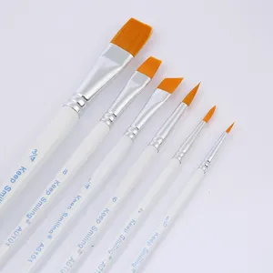 6-piece artist paint brush set with white handles for watercolor and acrylic painting.