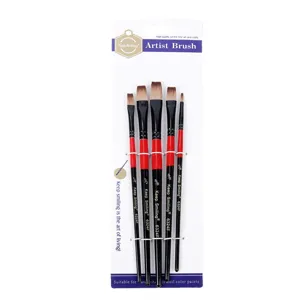 Professionelles 5-teiliges Nylon Künstler Pinsel Set mit flachen Spitzen für Acryl und Ölmalerei.