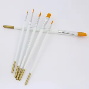 6-piece paint brush set with white handles and gold tips for watercolor and acrylic painting.