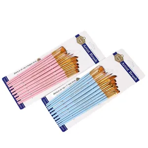 12-piece artist paint brush set with nylon hair, pink and blue watercolor brush art supplies