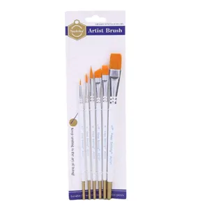 6-piece artist paint brush set with packaging card, watercolor and acrylic painting tools.