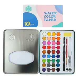 Set di pittura ad acquerello solido 36 colori con carta e strumenti in scatola di metallo rosa