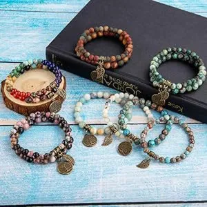 Natural stone beaded bracelet with tree of life charm bohemian jewelry for women daily wear
