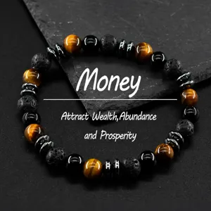 Mens natural tiger eye stone and volcanic lava rock beaded bracelet fashion energy jewelry