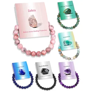 Set aus Edelstein Perlen Armbändern mit Heilkristall Karten für Energie und Entspannung pur.