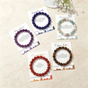 Natural crystal stone beaded bracelet 10mm elastic gemstone jewelry for daily wear details.