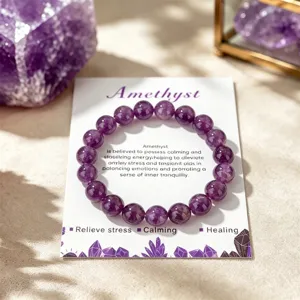 Natural purple amethyst 10mm beaded bracelet for stress relief healing energy crystal jewelry