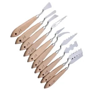 10-delige artiest paletmes set roestvrijstalen schilderspatel met ergonomische houten handvatten