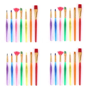 Children DIY graffiti paintbrush set 7pcs colorful nylon paint brushes with plastic handles.