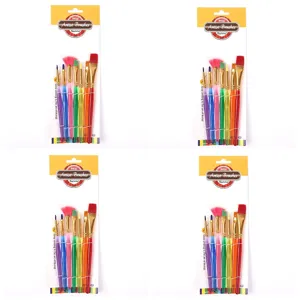 Kids DIY 7-piece nylon paint brush set with colorful plastic handles and card packaging.