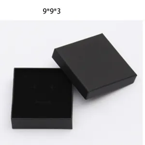 Black square jewelry gift box with velvet insert, 9x9x3cm packaging for bracelet.
