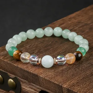 Bracciale di Perle in Cristallo di Pietra Naturale Gemma Multicolore Agata Pietra Vulcanica Gioielli Unisex
