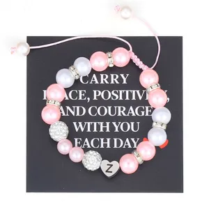 Handmade pink white pearl charm bracelet with stainless steel letter Z heart pendant
