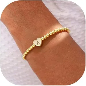 Stainless Steel Beaded Elastic Rope Heart Letter Charm Bracelet Fashion Jewelry For Women