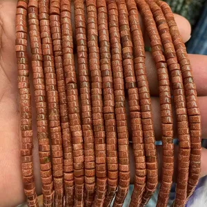 Goldstone 2x4mm tube spacer beads for DIY handmade bracelets, shiny jewelry making supplies.