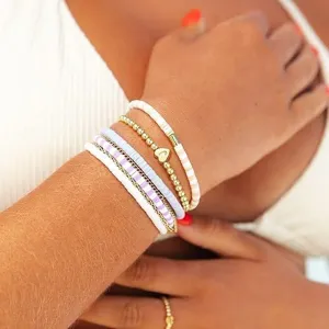 Layered beaded bracelet set with gold beads and heart letter charm for women fashion jewelry