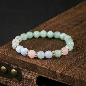 Elegante braccialetto di perline multicolore con perle verdi rosa blu e distanziatori oro